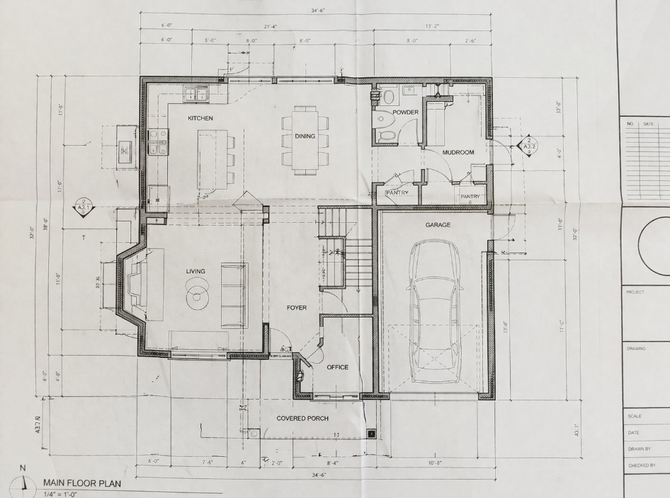 Architectural floor plan showing a home renovation layout with improved spacing and accessibility considerations
