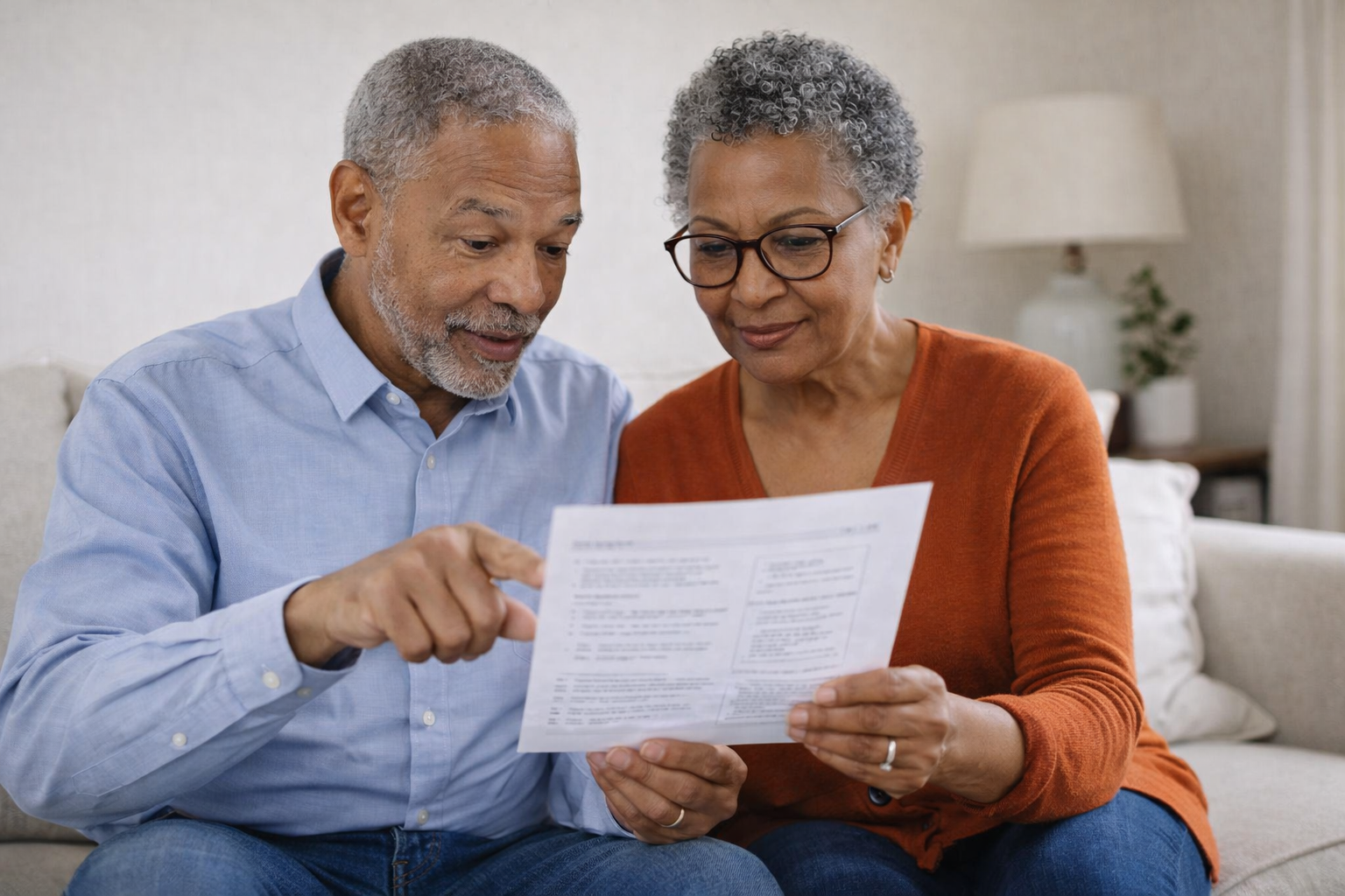 Older couple reviewing a home safety assessment report in a Toronto home