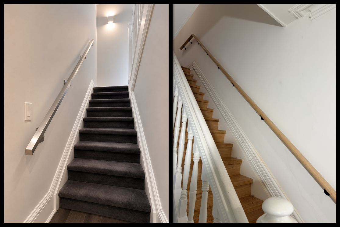 Second handrail installations in Toronto using oak and brushed stainless steel